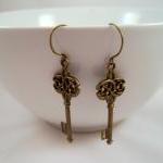 Earrings - Antique Bronze Brass Skeleton Key..