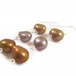 Earrings, Silver Dyed Freshwater Pearls, Copper..