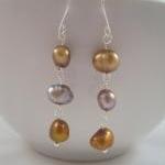 Earrings, Silver Dyed Freshwater Pearls, Copper..