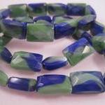 Bracelet - Blue Green Faceted Glass Beads, Stretch..