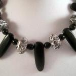 Necklace, Fan Design With Black Onyx Gemstones And..