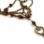 Necklace, Long Antique Gold Chain Necklace, Bronze..