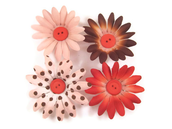 Magnets - Flower Magnets, Decorative Bottle Cap Magnets, Pink, Red, Brown Polka Dot