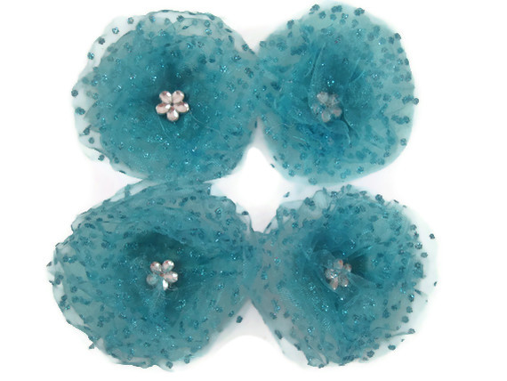 Magnets - Aqua Blue Tulle Flowers, Ocean Blue, Decorative Magnets