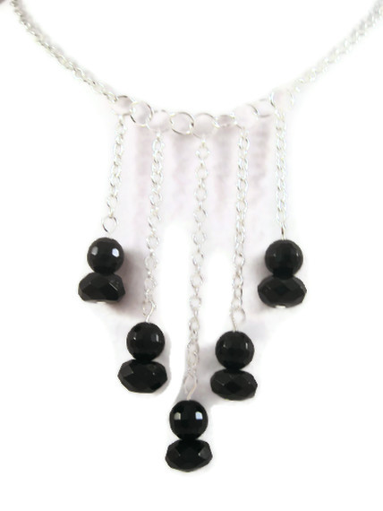 Necklace, Black Onyx Gemstone Necklace, Silver Chain, Bib Style Necklace, Black Necklace