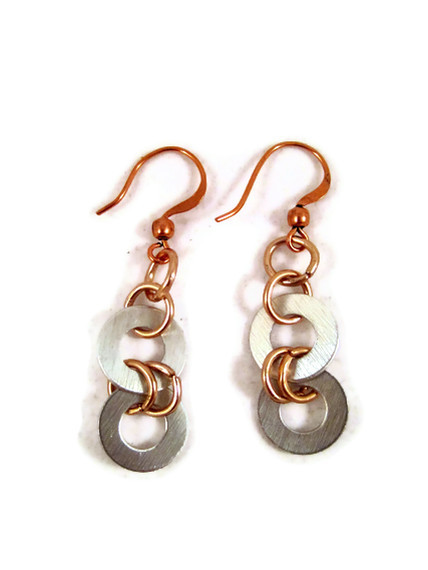 Earrings, Metal Washers, Copper Earrings, Recycled Jewelry, Modern Jewelry, Industrial Earrings
